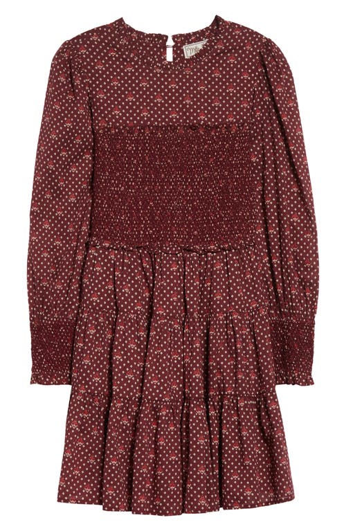 Mille Maeve Scarf Print Long Sleeve Cotton Dress In Burgundy