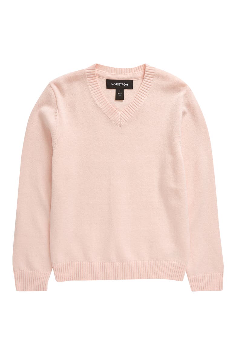 Kids' V-Neck Sweater, Main, color, PINK VEIL ROSE