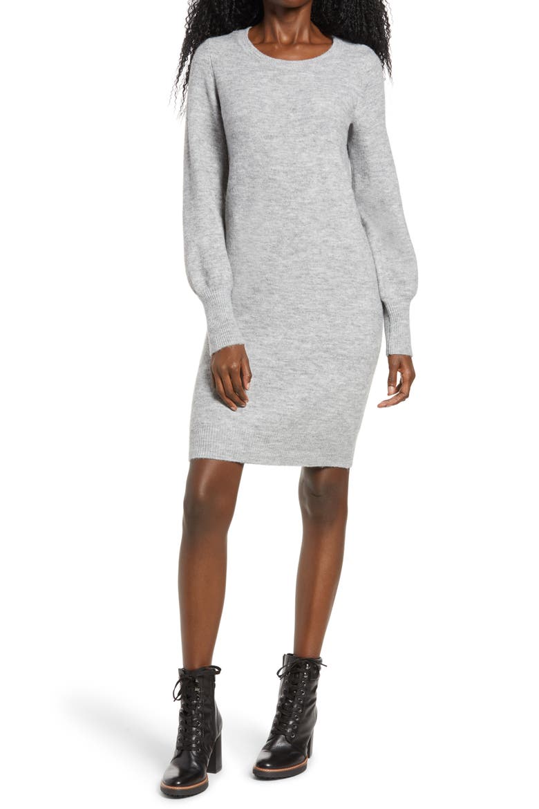 Simone Long Blouson Sleeve Sweater Dress, Main, color, LIGHT GREY MELANGE