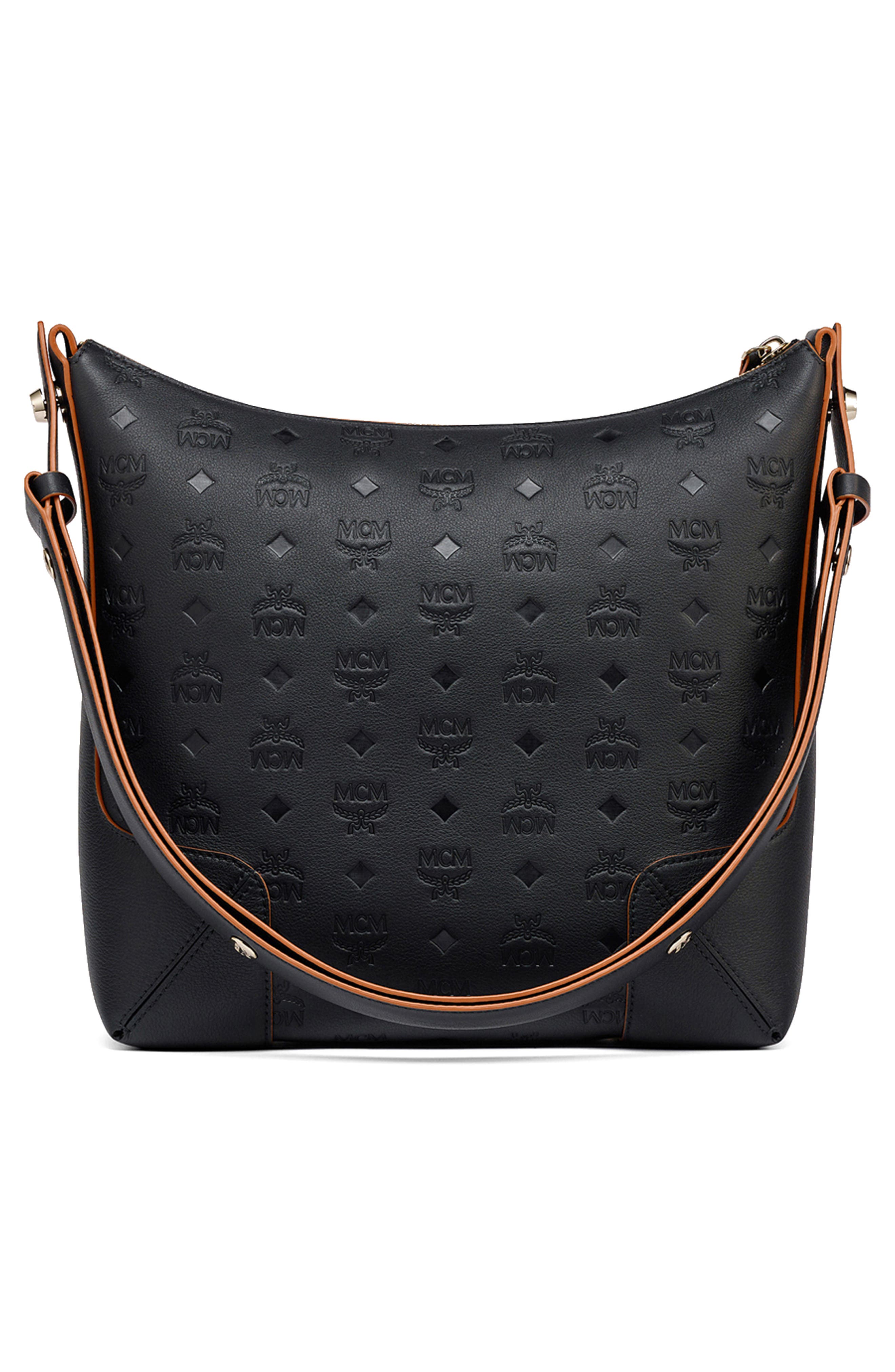 Medium Klara Leather Hobo Bag, Alternate, color, BLACK