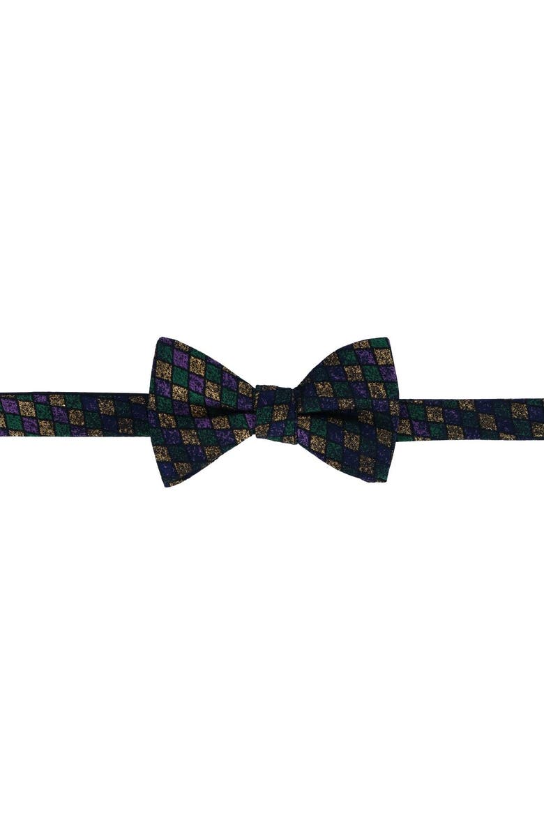 Trafalgar Carnival Diamond Multi-Colored Novelty Silk Bow Tie, Main, color, Green, Yellow, And Purple