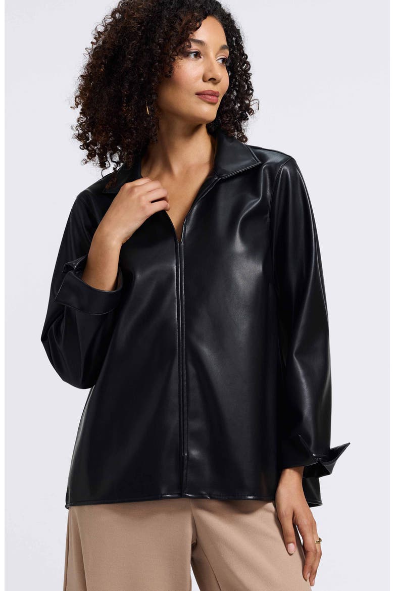Agnes Faux Leather Long Sleeve Popover Top, Alternate, color, BLACK