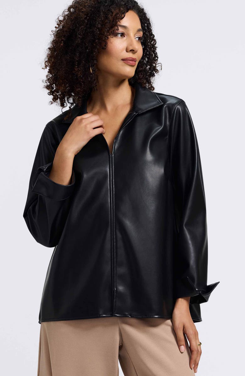 Foxcroft Agnes Faux Leather Long Sleeve Popover Top, Alternate, color, Black