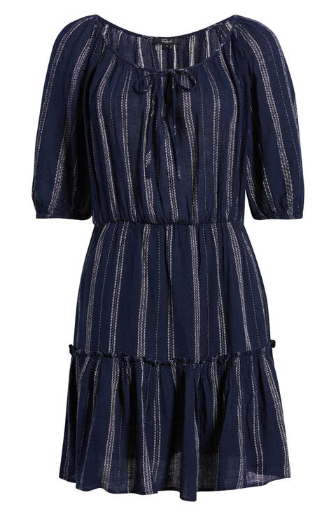 Saba Embroidered Tie Neck Dress