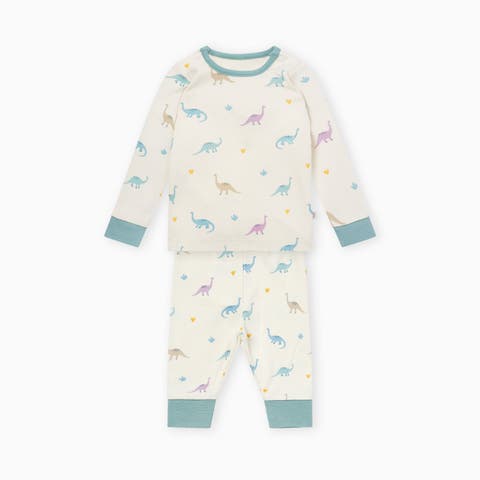 Dino Print Pyjamas With Mint Ribbed Cuff (Baby)