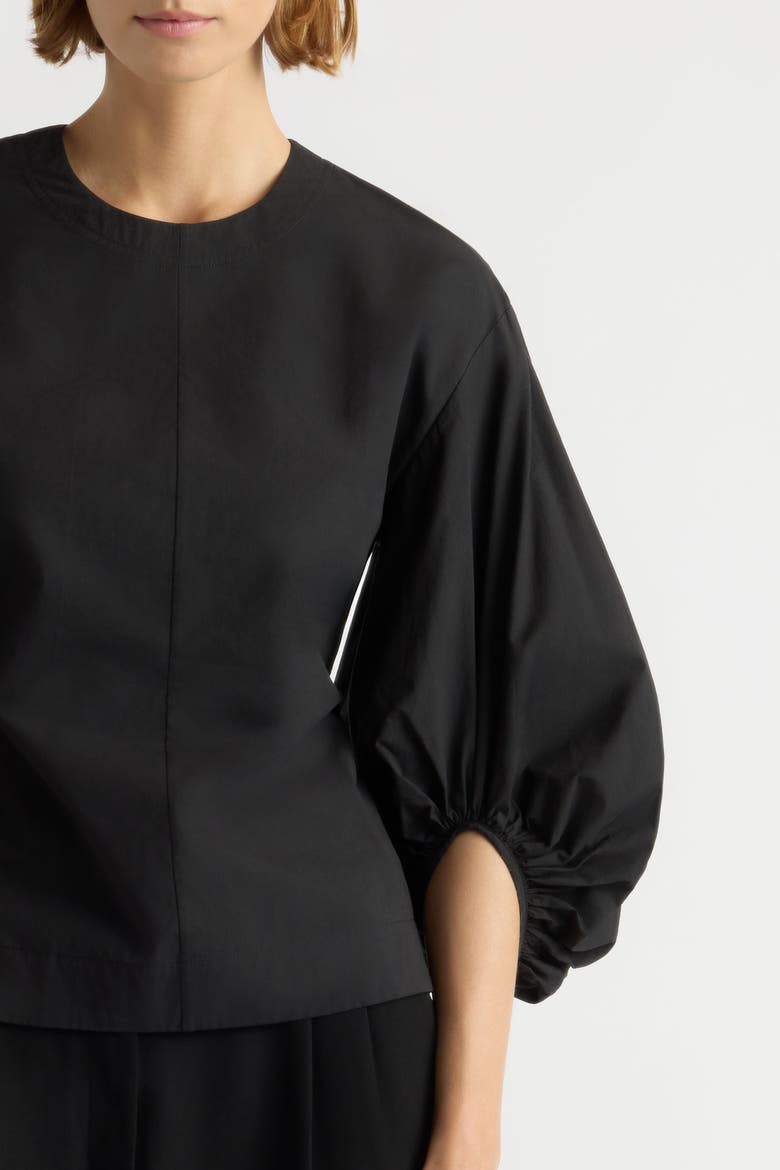Odessa Sculpted Balloon-Sleeve Blouse, Alternate, color, Black