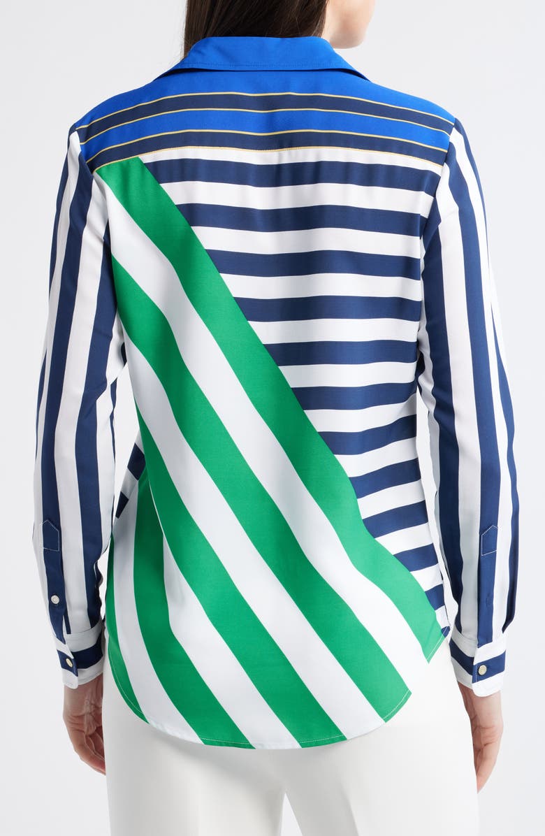 Lauren Ralph Lauren Mixed Stripe Button-Up Blouse, Alternate, color, Navy Blue/ White/ Green
