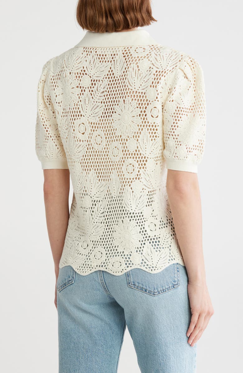 CHELSEA AND THEODORE Floral Open Stitch Puff Sleeve Top, Alternate, color, Ivory