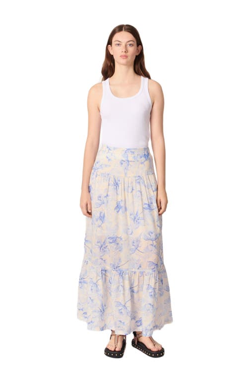 Maje Jubarbe Maxi Skirt In Blue Flower Print Ecru Base