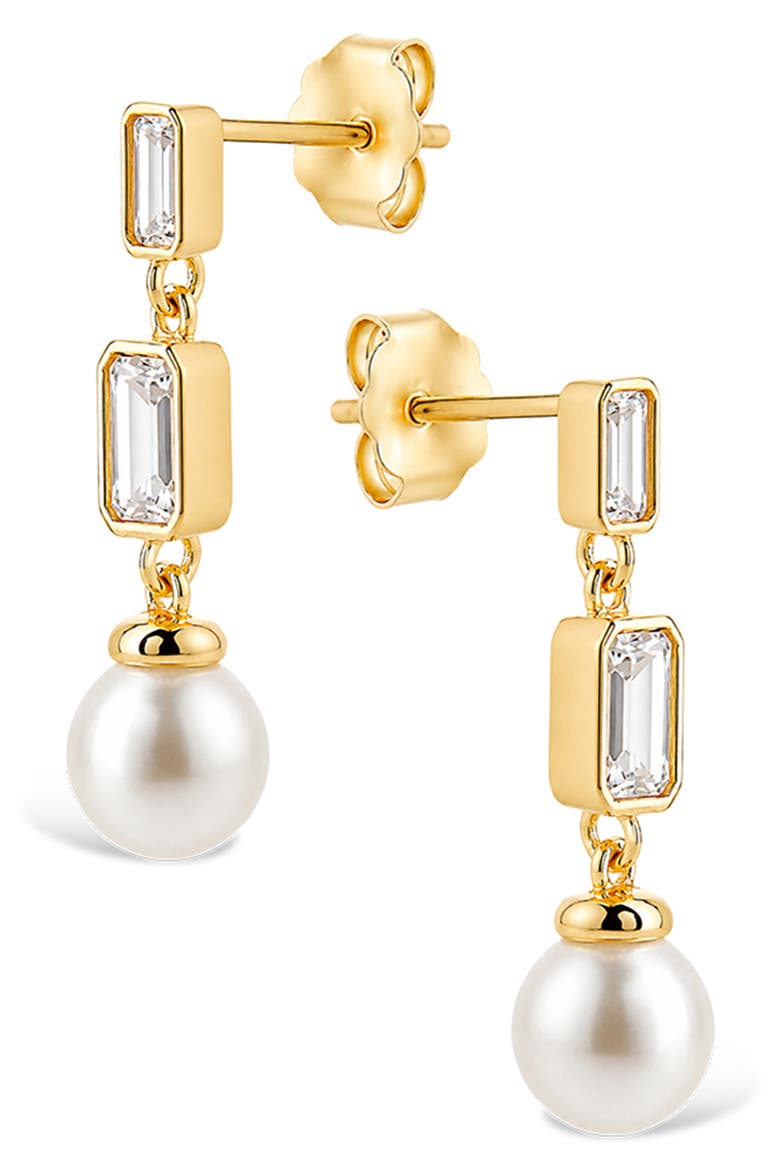Hope Baguette Cultured Pearl Drop Earrings, Alternate, color, GOLD