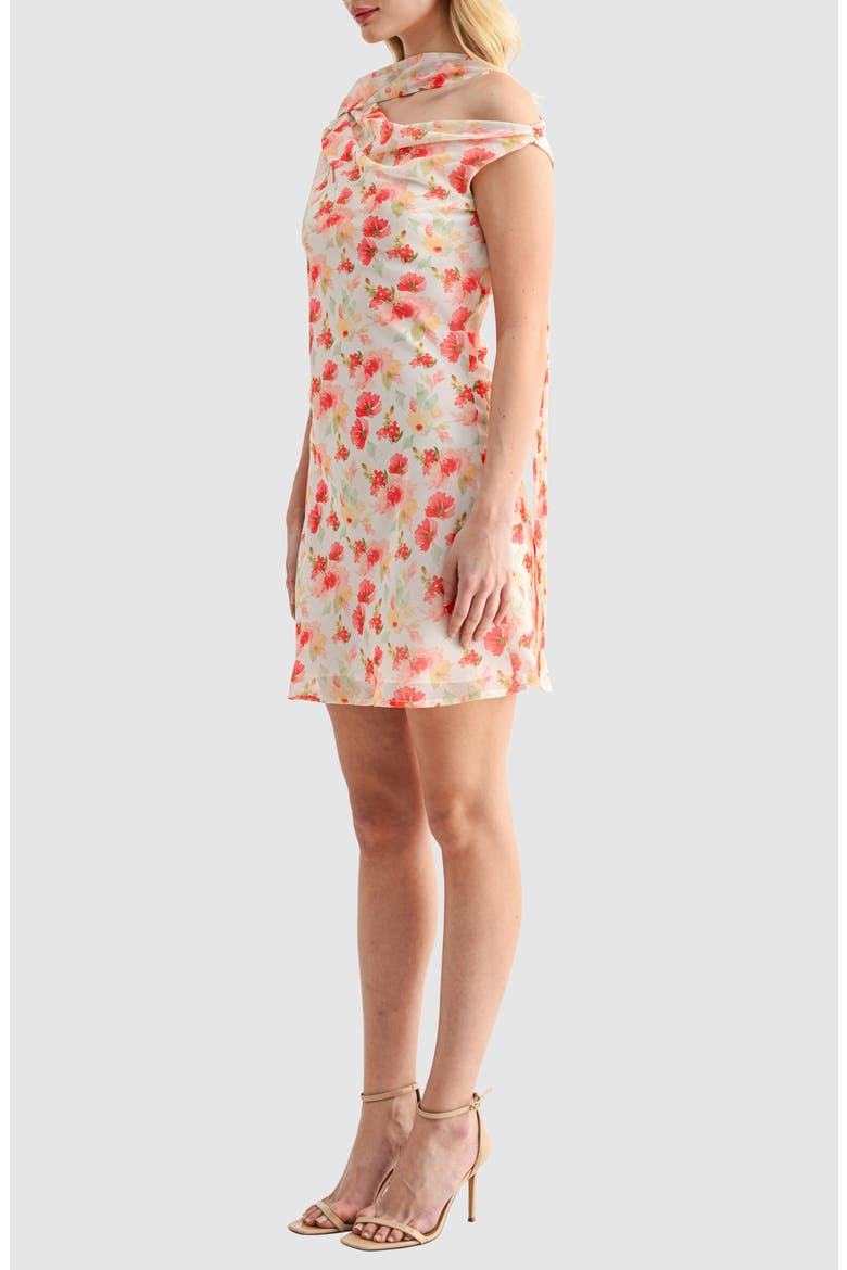 Floral Scarf Neck Minidress, Alternate, color, CREAM RED