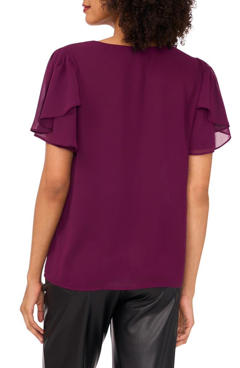 Vince Camuto V-Neck Tulip Sleeve Chiffon Top, Alternate, color, Pickled Beet