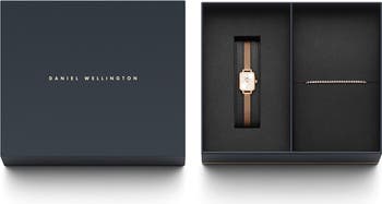 Mini Quadro Champagne Dial Bracelet Watch & Tennis Bracelet Set, 15.4mm