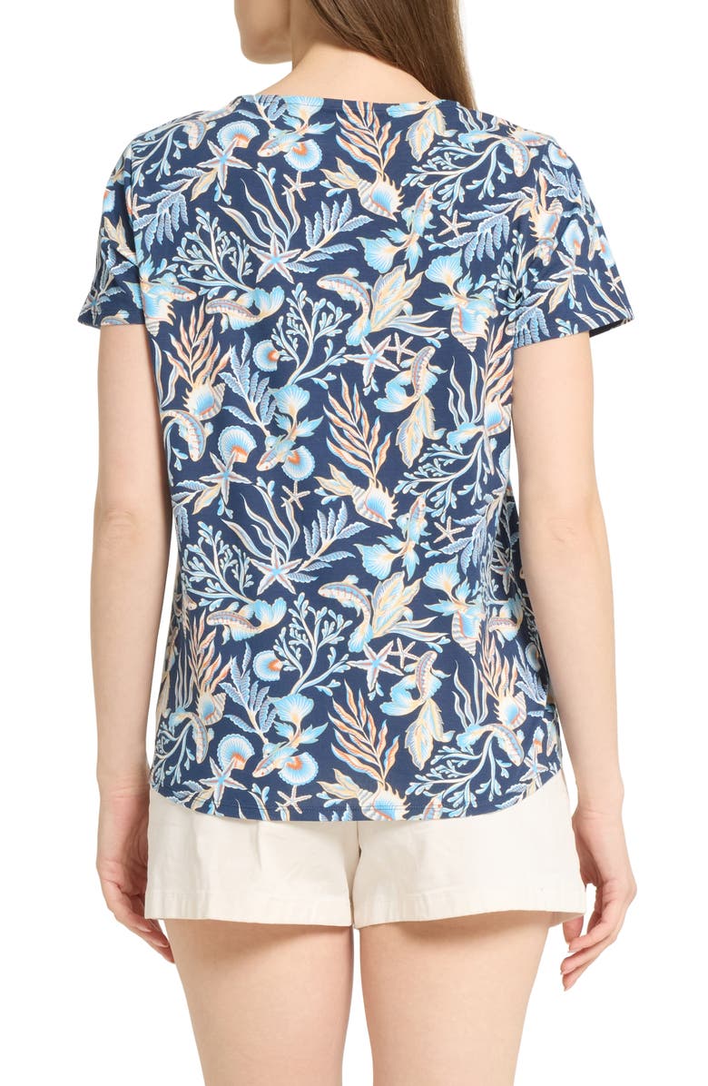 CARIBBEAN JOE Lattice Neckline Top, Alternate, color, Navy/ Multi