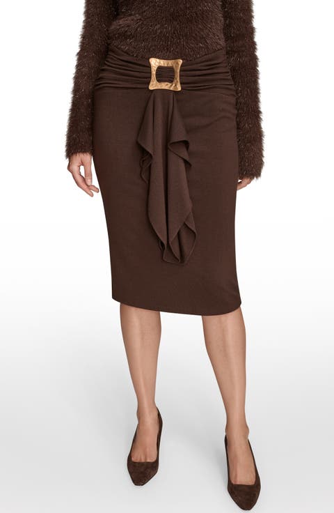 Square Buckle Ruffle Knit Skirt