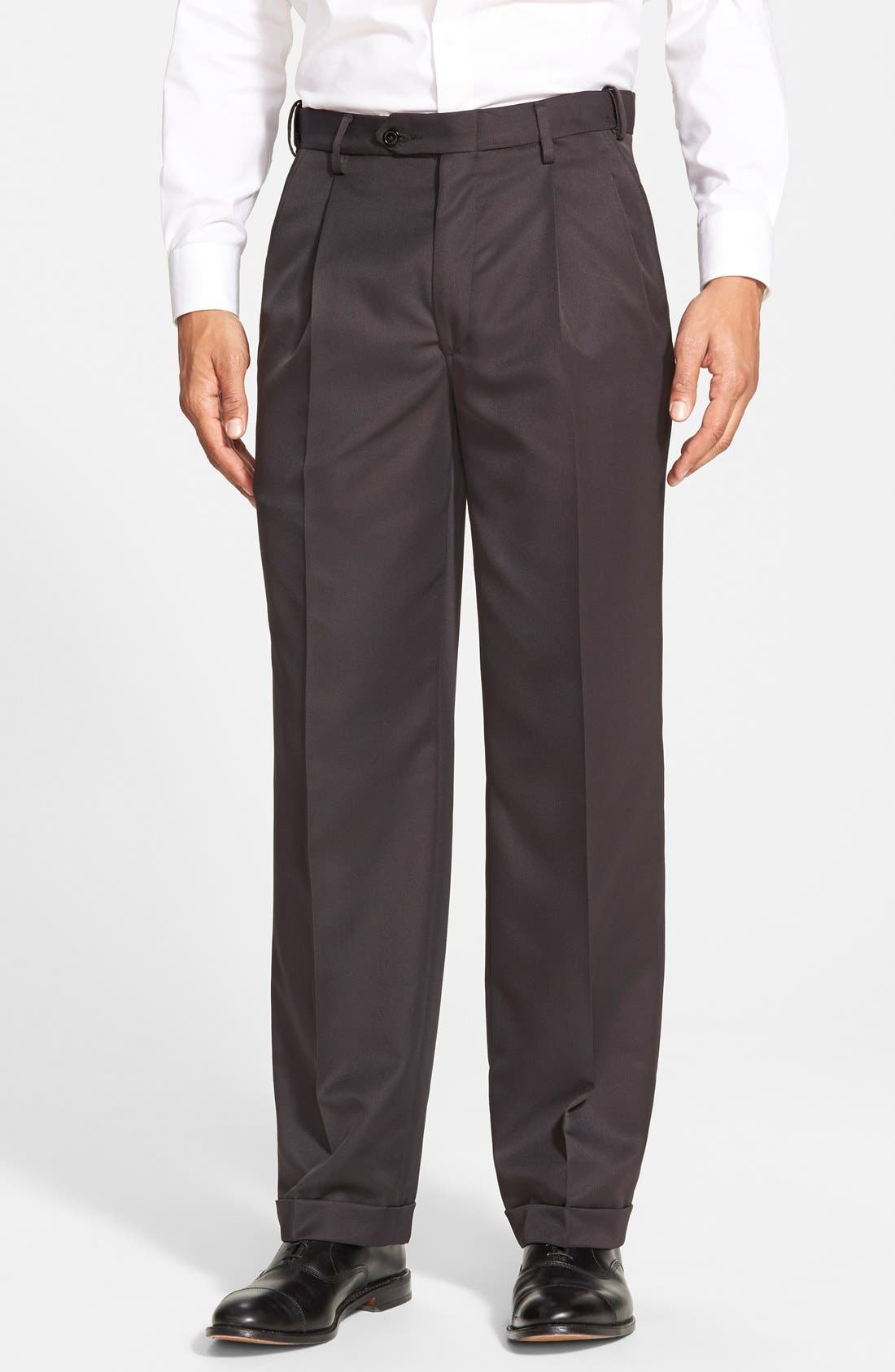 Self Sizer Waist Pleated Classic Fit Microfiber Trousers