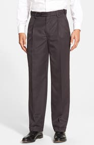 Berle Self Sizer Waist Pleated Classic Fit Microfiber Trousers