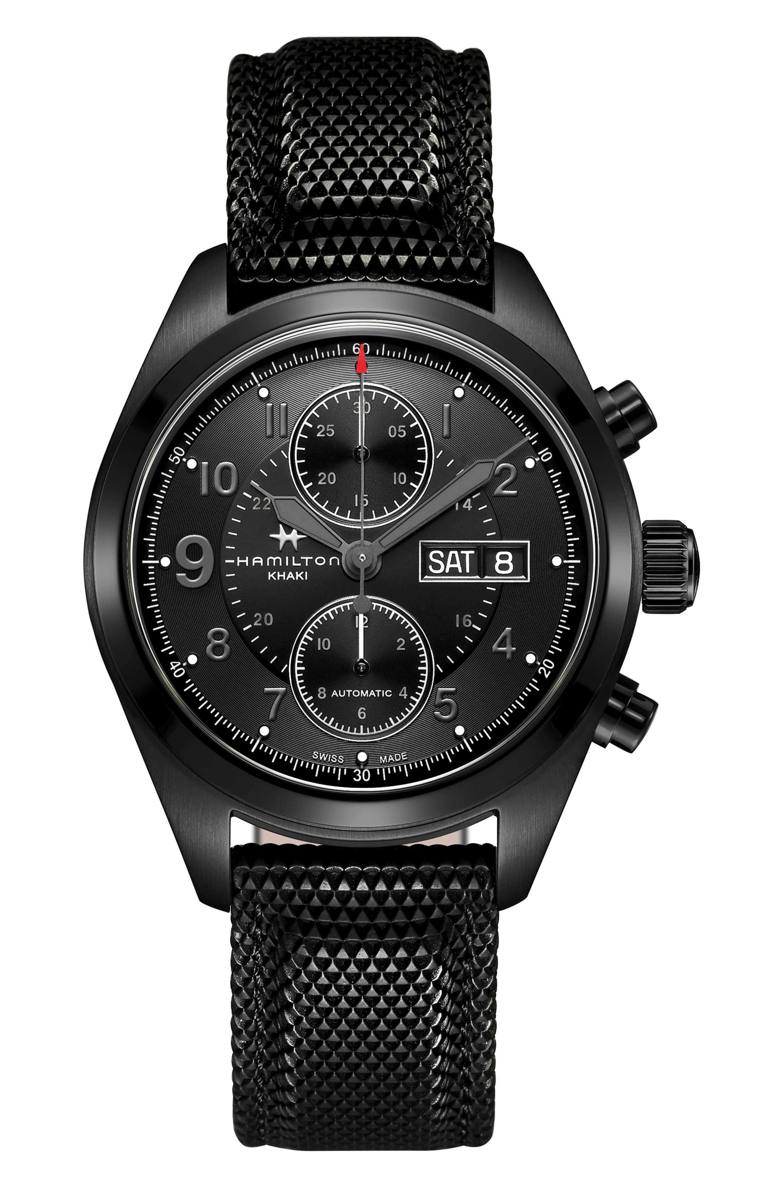 Hamilton Khaki Field Automatic Chronograph Silicone Strap Watch, 42mm in Black 