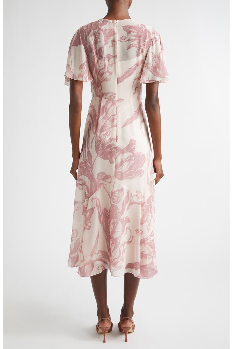 Botanical Engraving Silk Voile A-Line Midi Dress, Alternate, color, BOTANICAL ENGRAVING CAMEO PINK