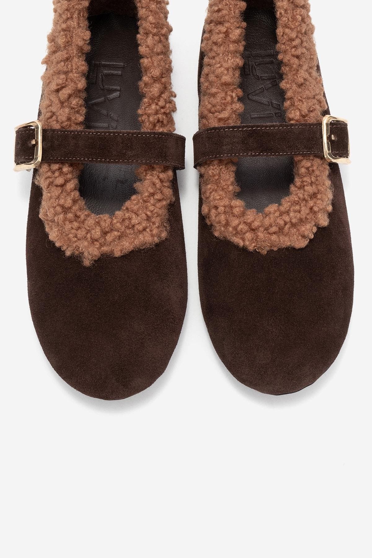 Guin Leather Strap Flat, Alternate, color, Brown Suede Leather