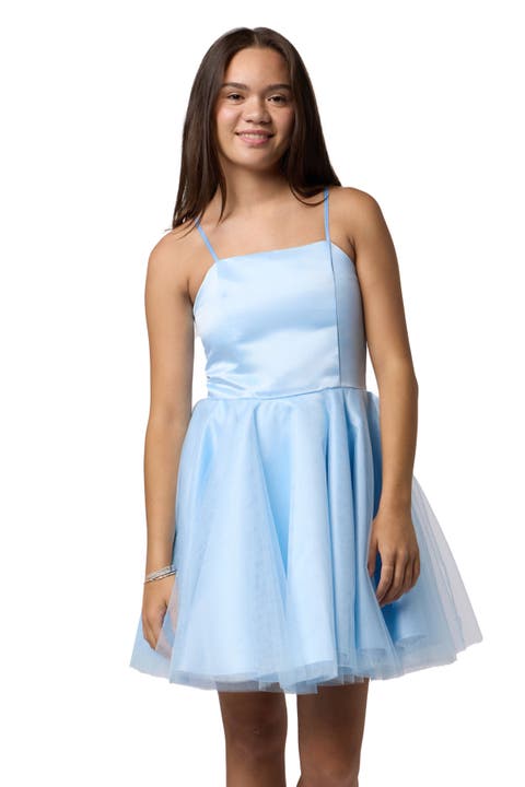 Satin and Tulle Party Dress in Longer Length (Big Kid)