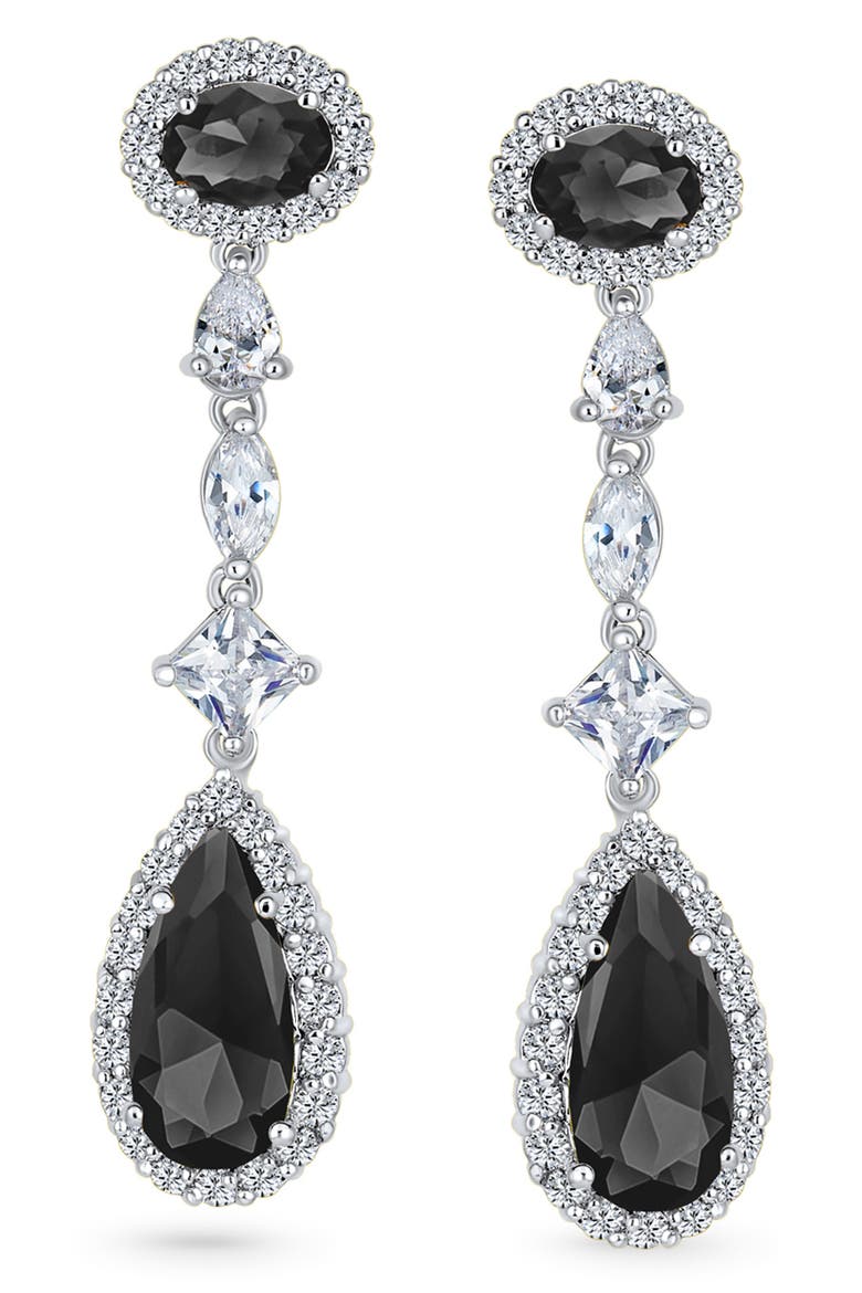 Cubic Zirconia & Crystal Teardrop Linear Earrings, Main, color, BLACK