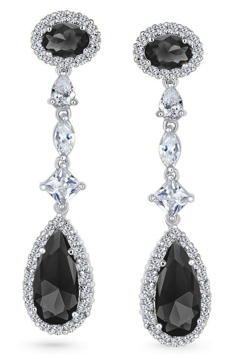 Cubic Zirconia & Crystal Teardrop Linear Earrings