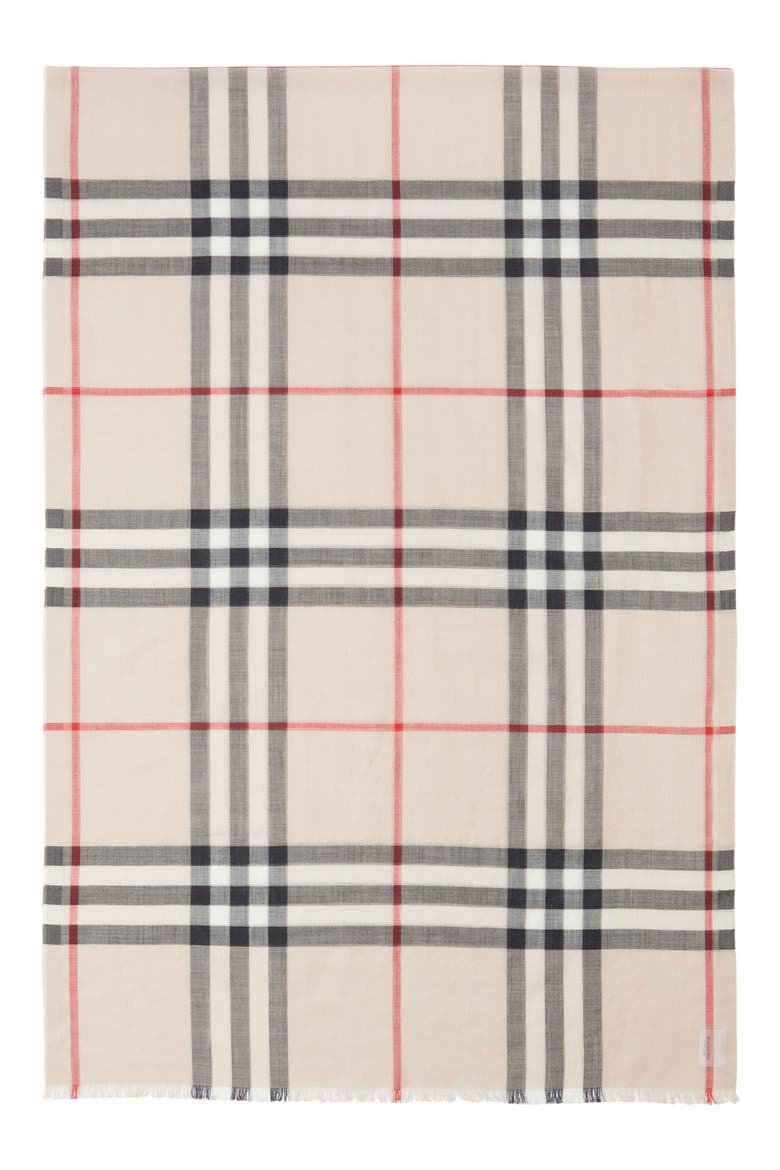 Giant Check Print Wool & Silk Scarf, Alternate, color, STONE