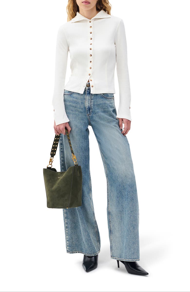 rag & bone/JEAN Rib Button-Up Cardigan, Alternate, color, Ivory