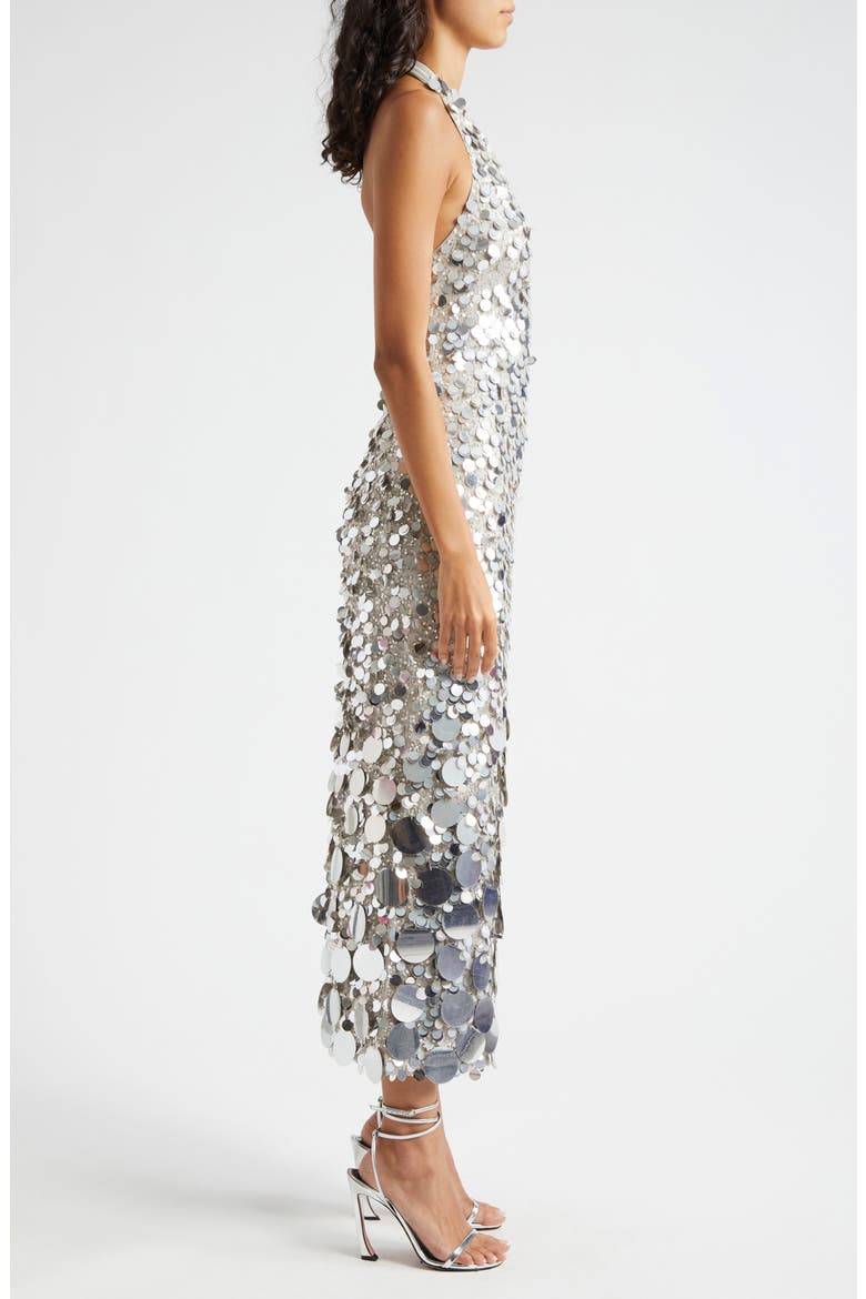 Sloan Paillette Plunge Halter Midi Dress, Alternate, color, SILVER PAILLETTE