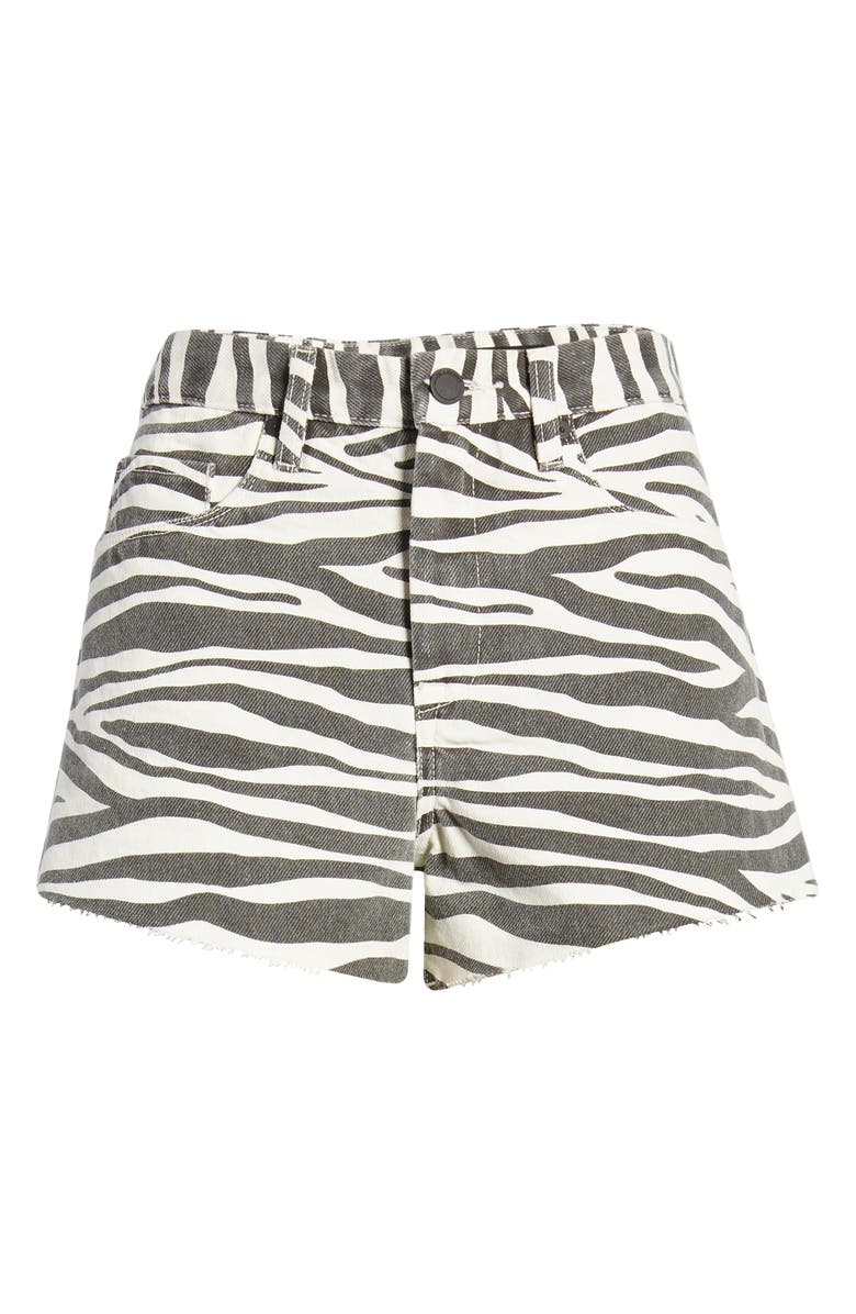 BLANKNYC The Barrow Tiger Print High Waist Denim Shorts, Alternate, color, 