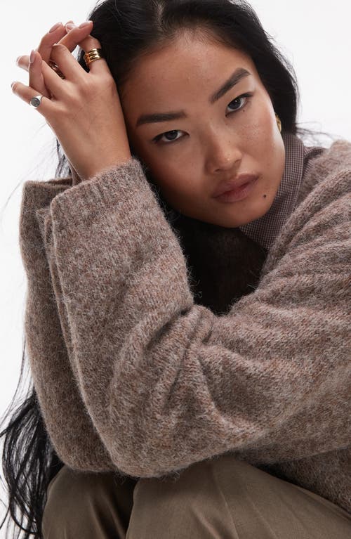 Shop Topshop Oversize Boxy Fluffy Sweater In Coffee