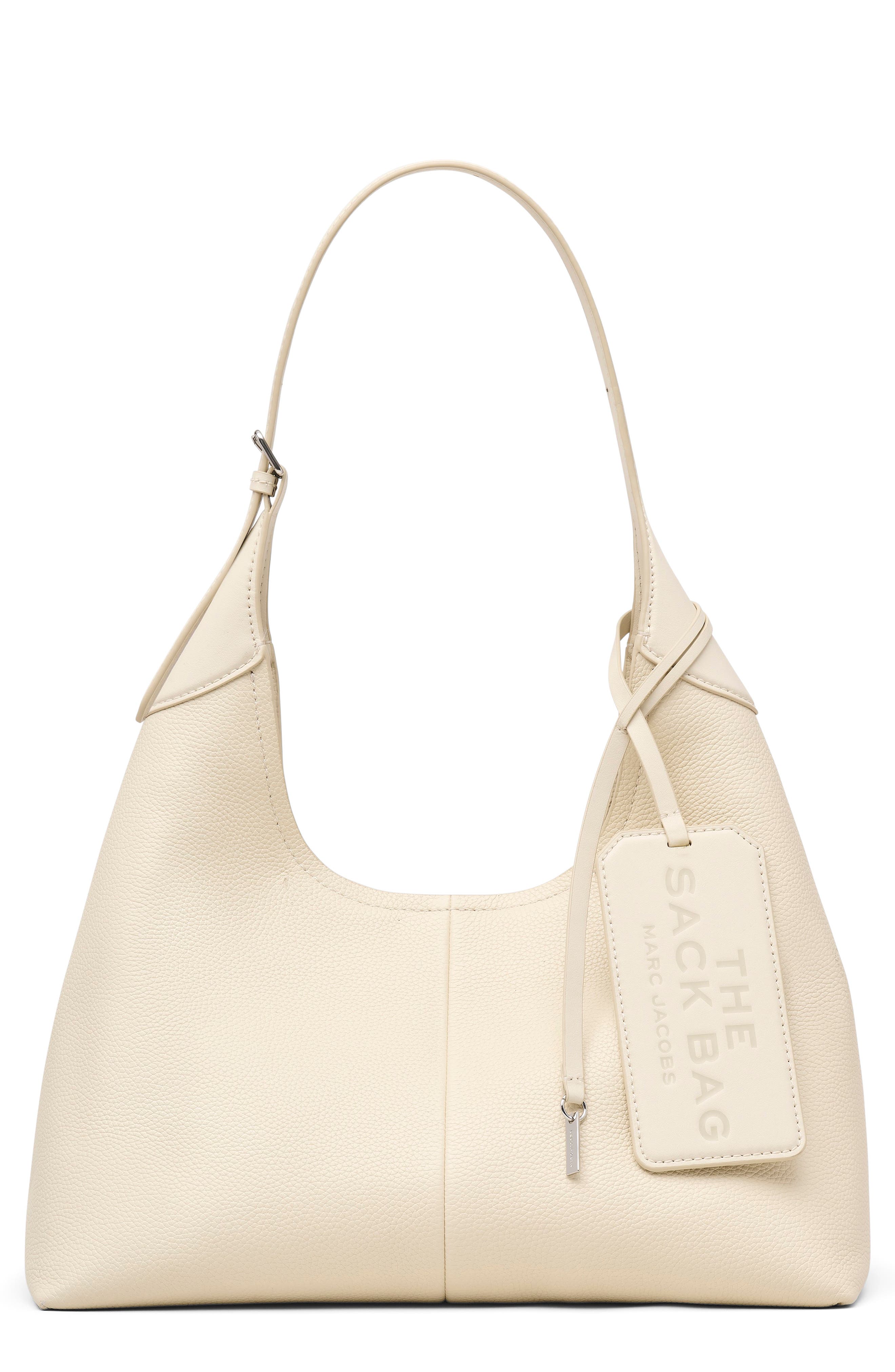 The Belted Sack Leather Shoulder Bag, Main, color, CLOUD WHITE
