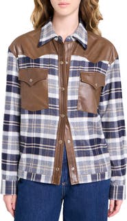 TWP Waylon Leather Trim Plain Flannel Western Shirt