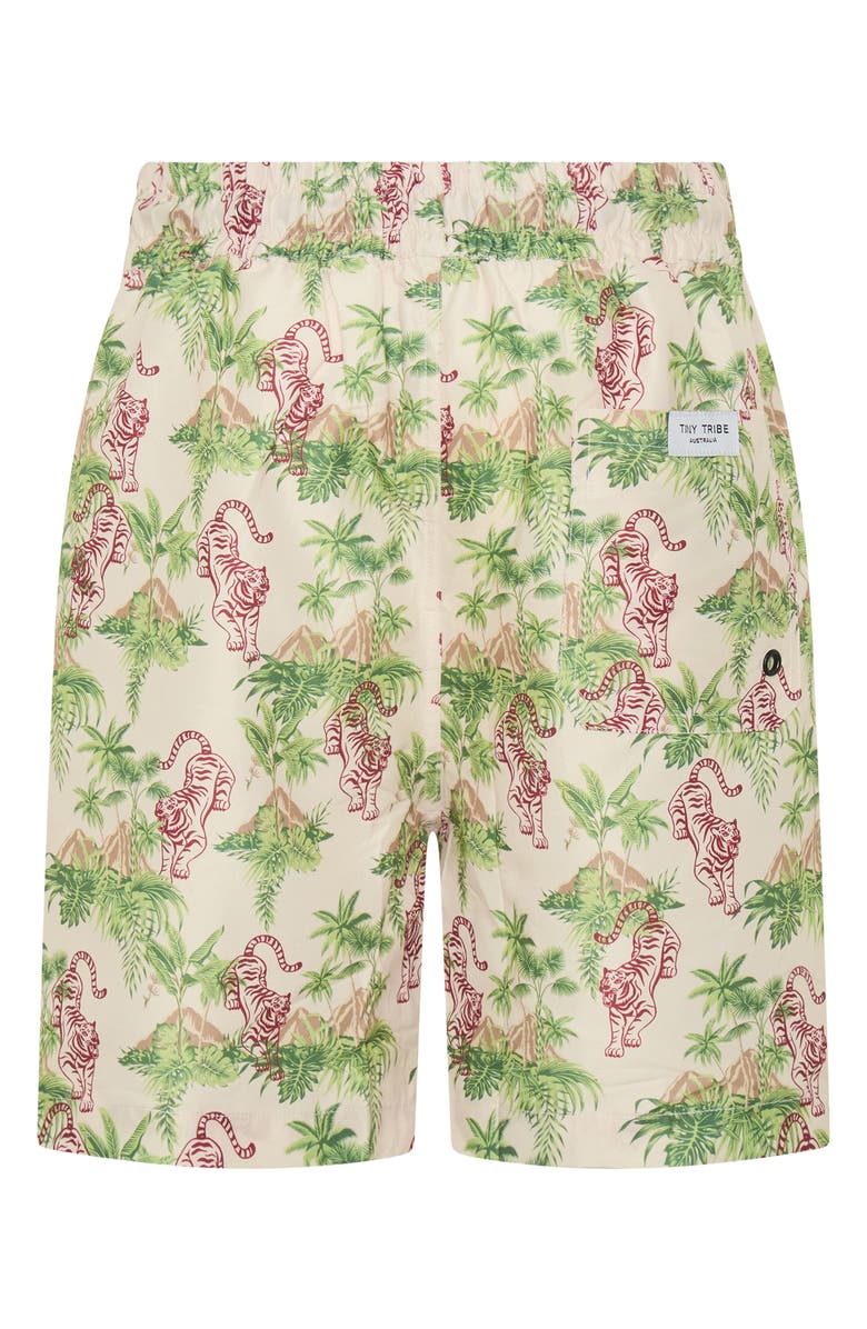 TINY TRIBE Kids' Tiger Island UPF 50+ Swim Trunks, Alternate, color, Grey Multi
