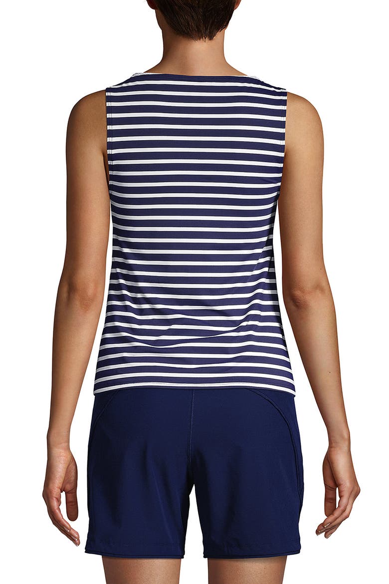 High Neck UPF 50 Modest Tankini Top Swimsuit, Alternate, color, Deep Sea Mixed Diagonal Stripe