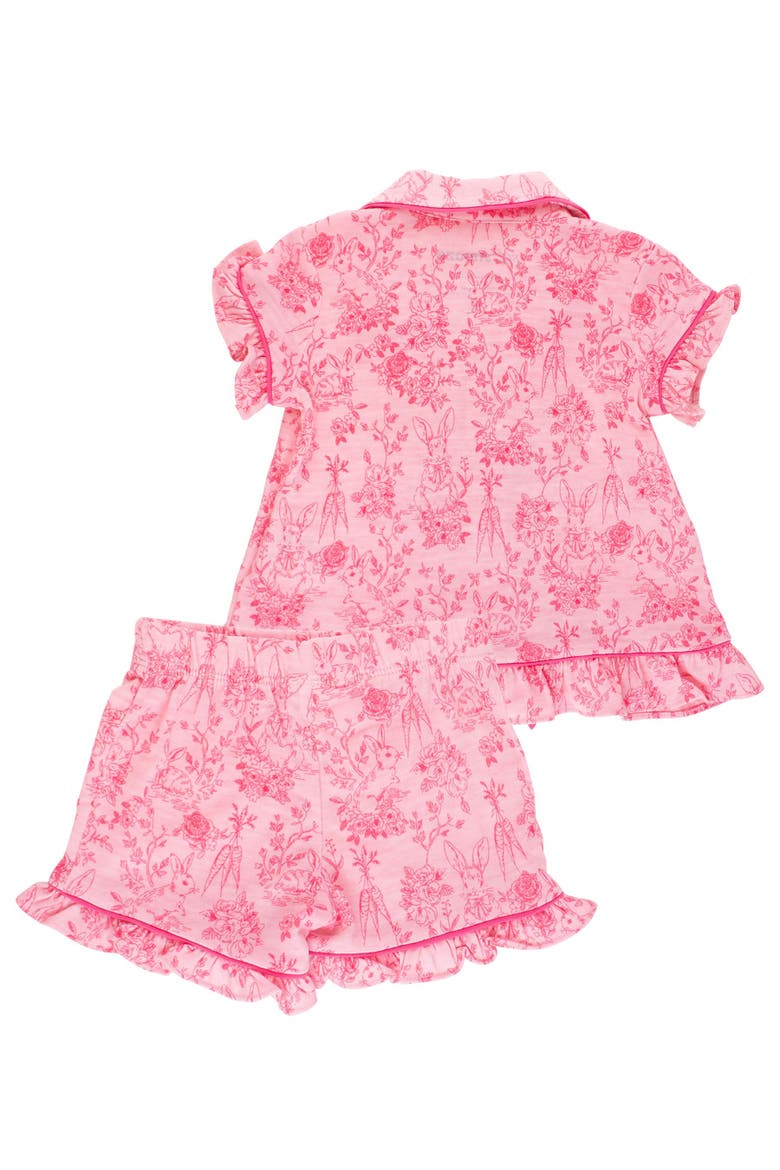 Short Sleeve Bow Ruffle Pajama Set, Alternate, color, Pink Cottontail Toile
