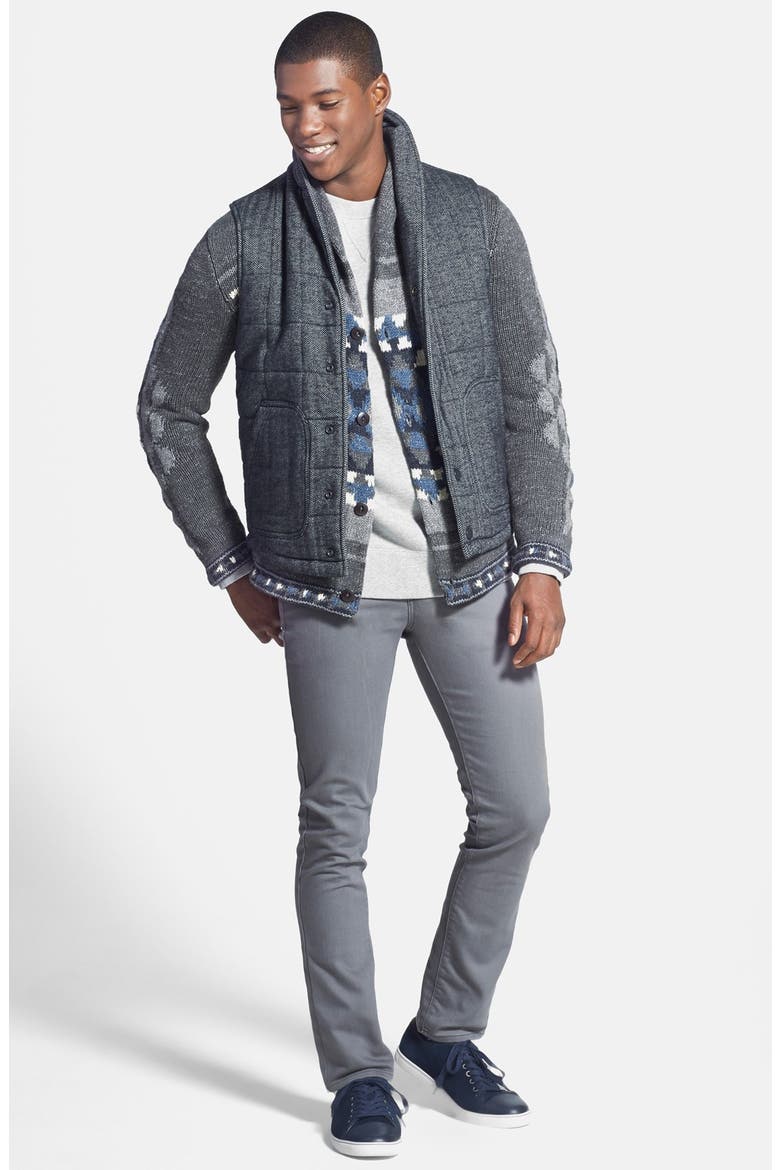 Shawl Collar Puffer Vest, Alternate, color, GREY HERRINGBONE