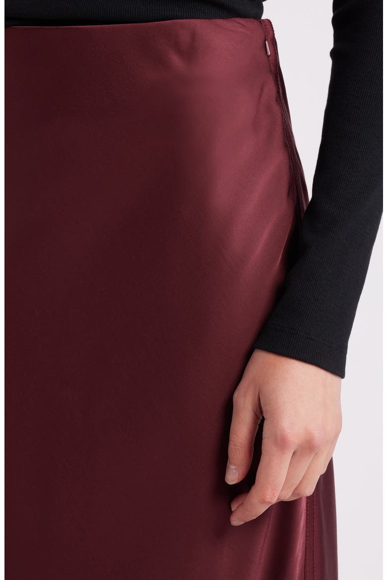 Bias Cut Satin Midi Skirt, Alternate, color, BURGUNDY TANNIN