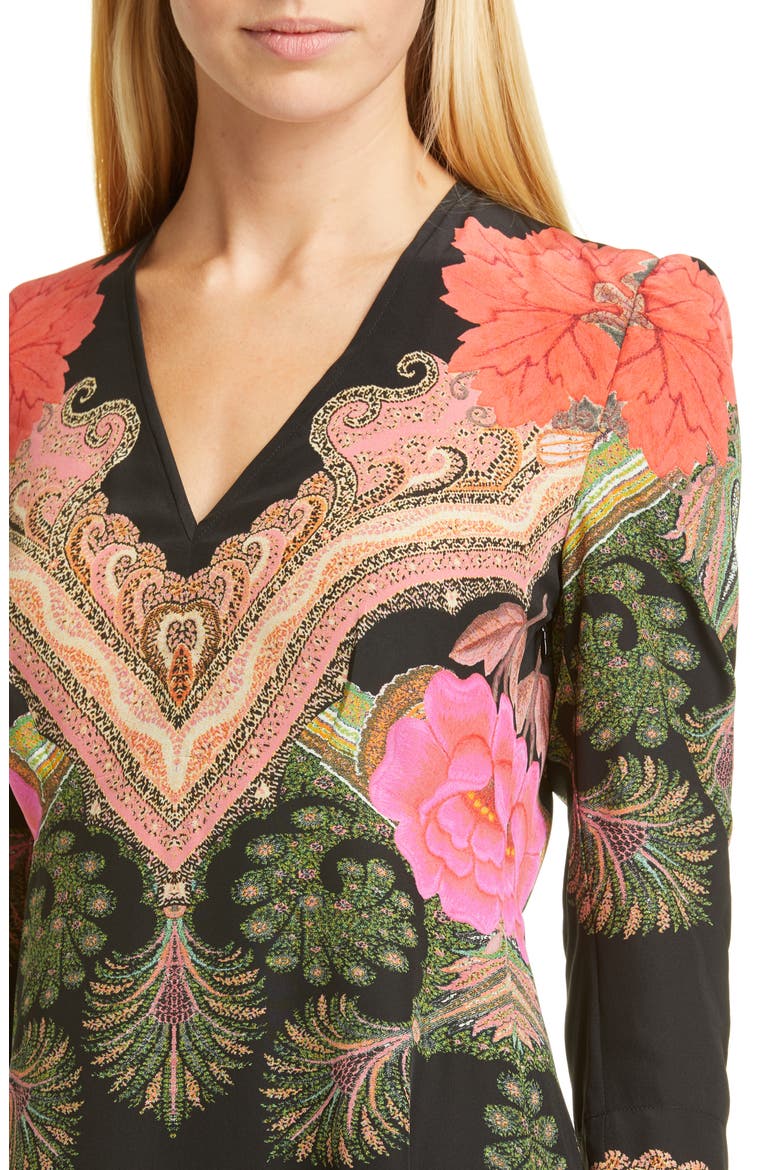 Print Silk Fit & Flare Midi Dress, Alternate, color, BLACK