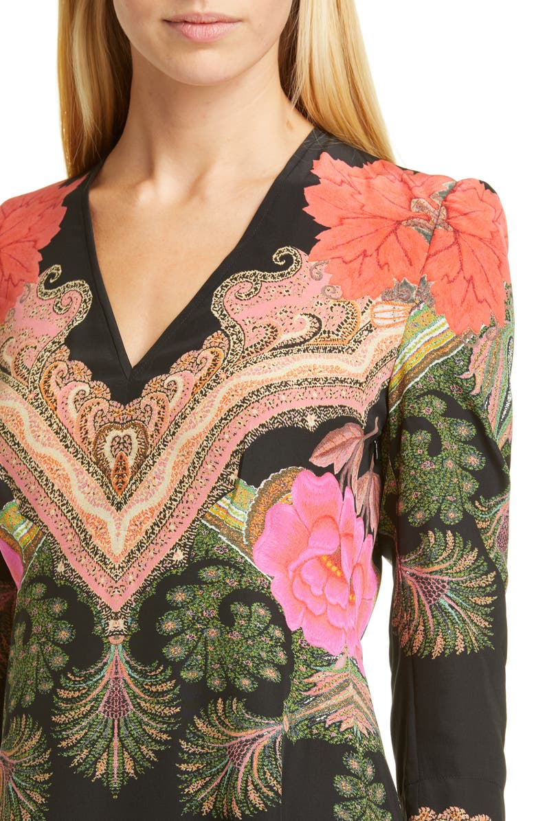 Etro Print Silk Fit & Flare Midi Dress, Alternate, color, 