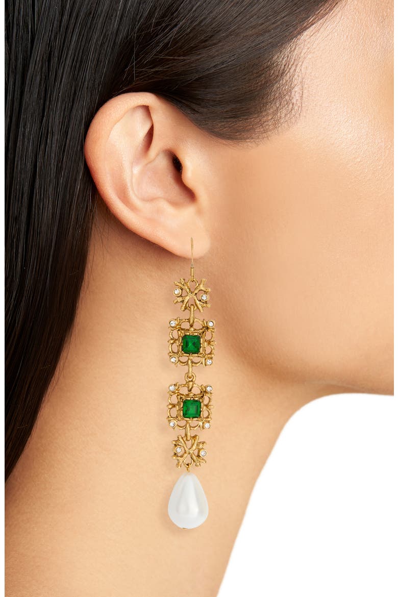 Crystal & Faux Pearl Drop Earrings, Alternate, color, GOLD