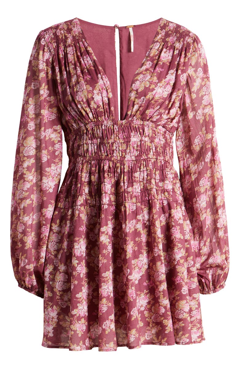 Free People Keep You Long Sleeve Cotton Minidress, Alternate, color, Berry Combo