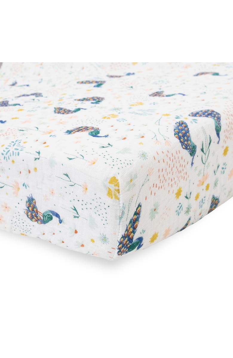 little unicorn Cotton Muslin Crib Sheet, Main, color, Peacock