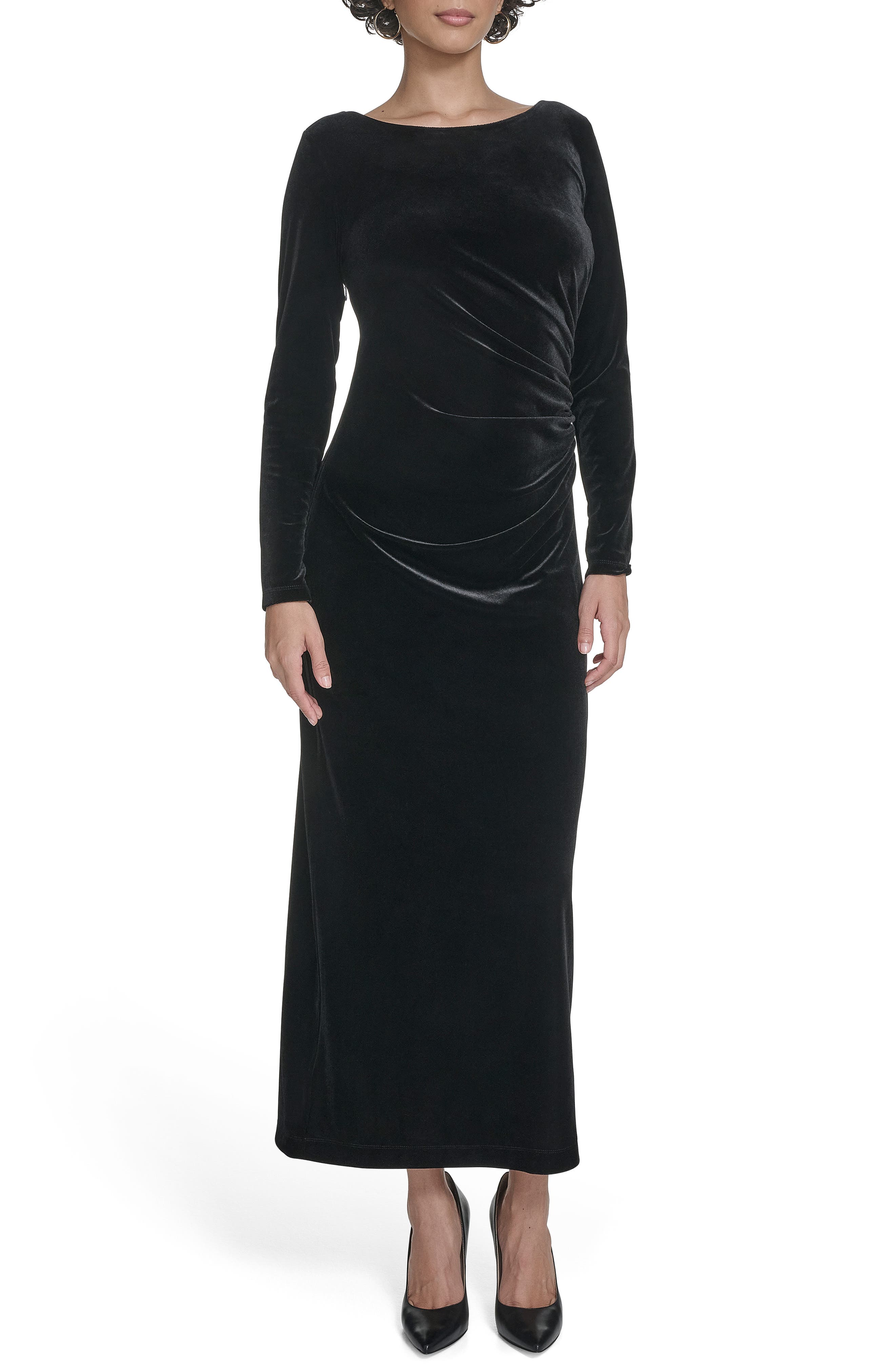 Calvin Klein Long Sleeve Ruched Velvet Gown