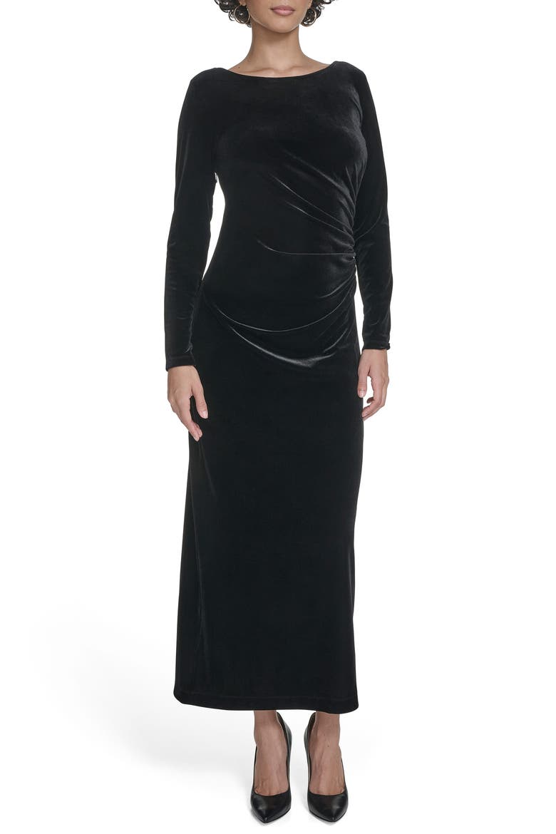 Long Sleeve Velvet Maxi Dress, Main, color, BLACK