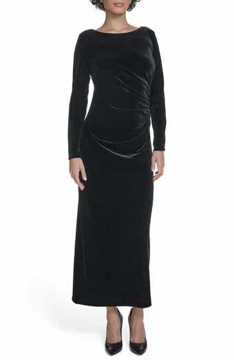 Calvin Klein Long Sleeve Ruched Velvet Gown