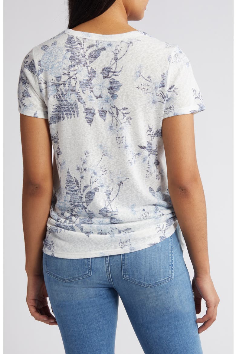 Side Tie T-Shirt, Alternate, color, IVORY/ DK DENIM FLORAL
