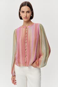 Exquise Armynel  Round Neck Long Sleeve  Striped Blouse