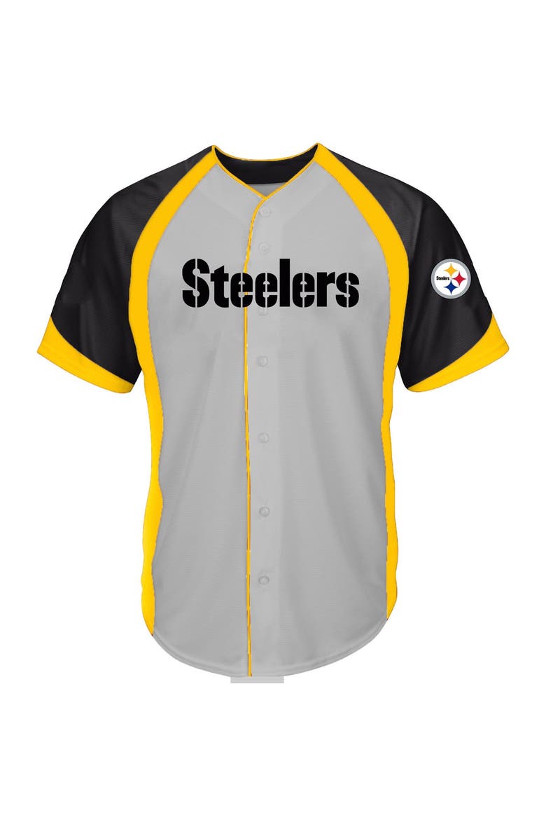 Men's Fanatics  Gray Pittsburgh Steelers Big & Tall Button-Up Raglan Fashion Top, Main, color, Gray
